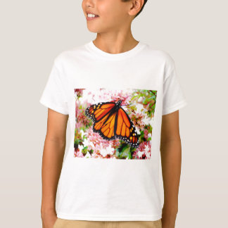 Orange Monarch on pink flowers T-Shirt
