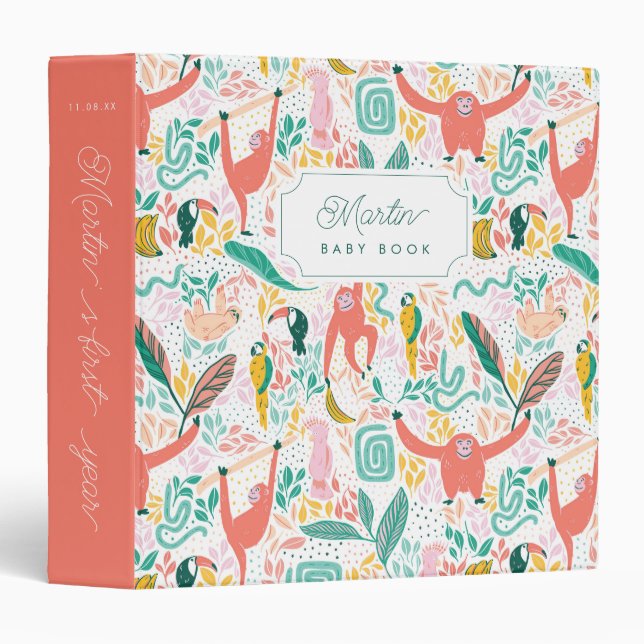 Orange Monkey Jungle Animals Baby Book 3 Ring Binder (Front/Spine)