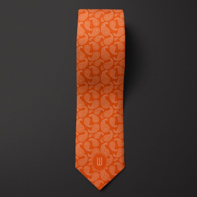 Orange Monochrome Monogram Paisley Neck Tie (Creator Uploaded)