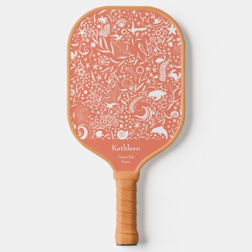 Orange Monogram Add Your Name Ocean Pattern Pickleball Paddle