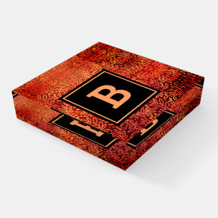 Orange monogram botanical leaf pattern modern paperweight