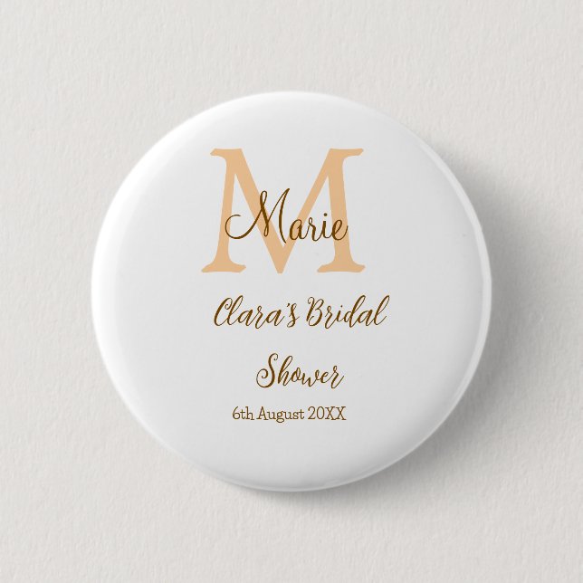 Orange monogram bridal shower add name modern simp button (Front)