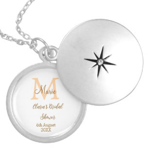 Orange monogram bridal shower add name modern simp locket necklace