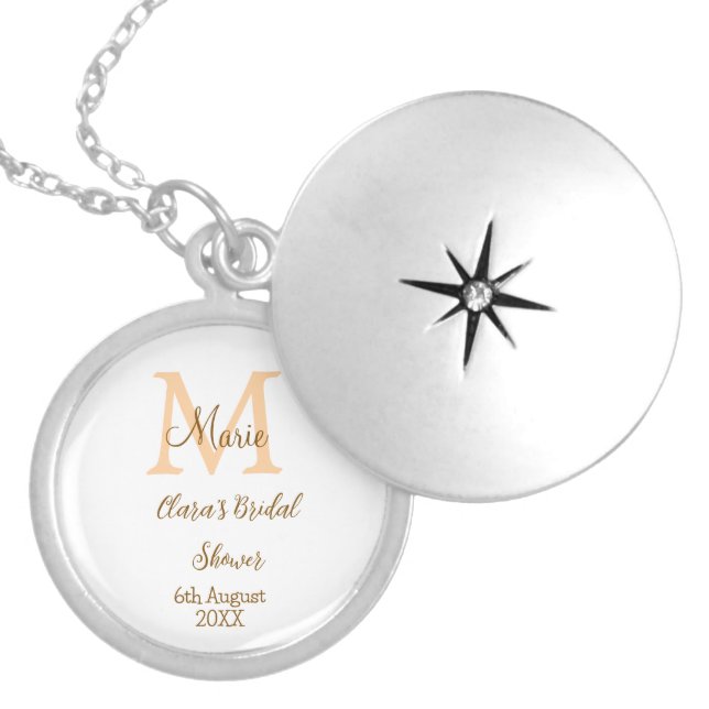 Orange monogram bridal shower add name modern simp locket necklace (Front)