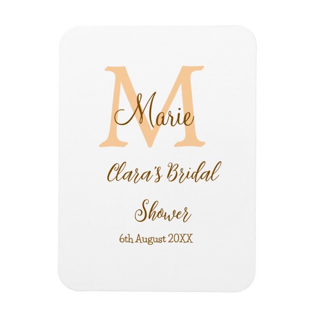 Orange monogram bridal shower add name modern simp magnet (Vertical)
