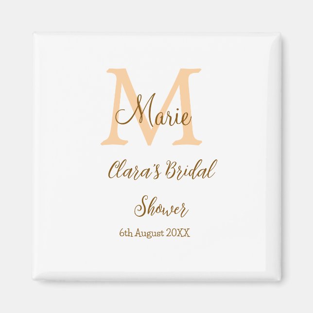 Orange monogram bridal shower add name modern simp magnet (Front)