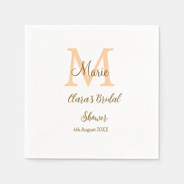 Orange monogram bridal shower add name modern simp napkins (Front)