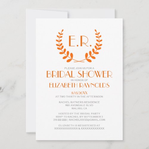 Orange Monogram Bridal Shower Invitations