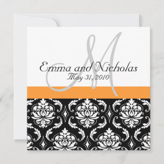 Orange Monogram Damask Wedding Invitation