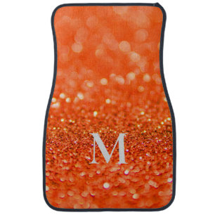 Orange Monogram Faux Glitter Set of Car Mats