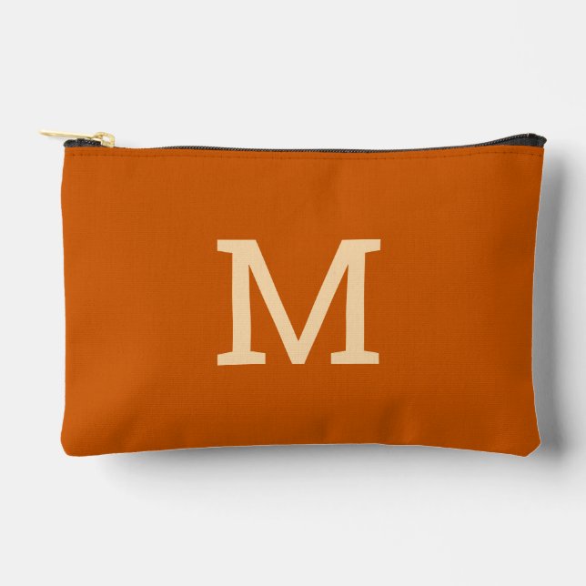 Orange Monogram Initial Accessory Makeup Pouch (Front)