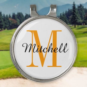 Orange Monogram Initial And Name Personalized Golf Hat Clip by jenniferstuartdesign at Zazzle