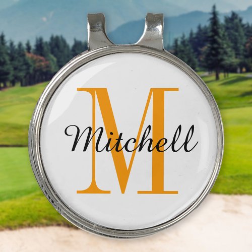 Orange Monogram Initial and Name Personalized Golf Hat Clip
