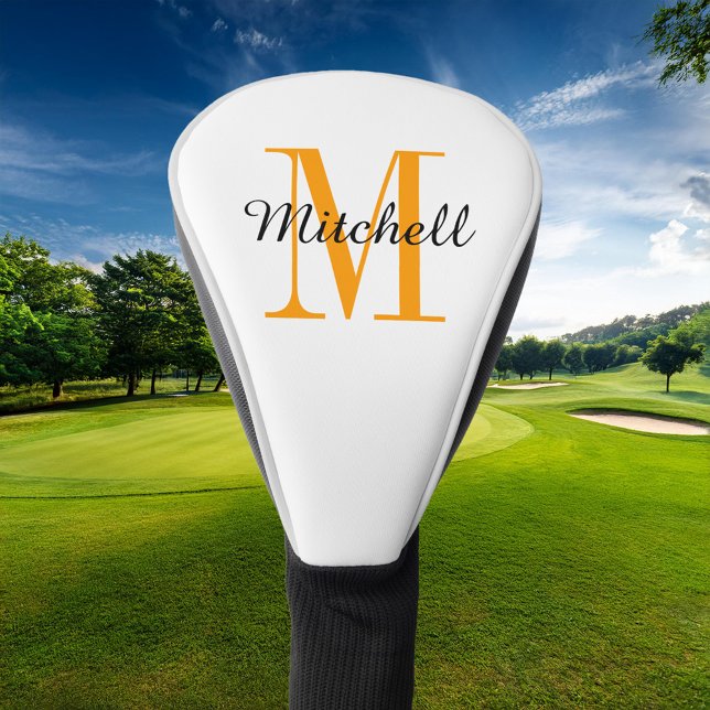 Orange Monogram Initial and Name Personalized Golf Head Cover (Creator Uploaded)