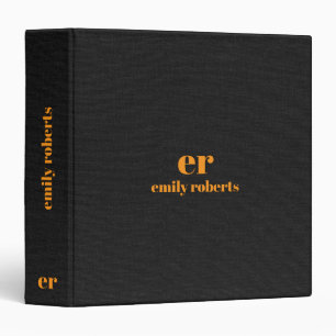 Orange Monogram Minimalistic Black Linen 3 Ring Binder