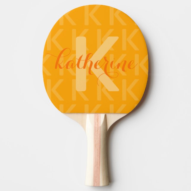 Orange Monogram Pattern and Name Ping Pong Paddle (Front)