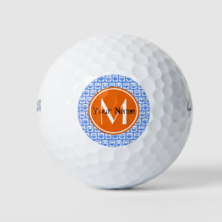 Orange Monogram Personalized Name Blue Owls Golf Balls