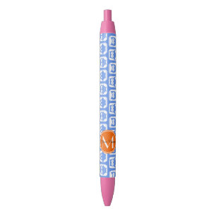Orange Monogram Personalized Name Blue Owls Pen