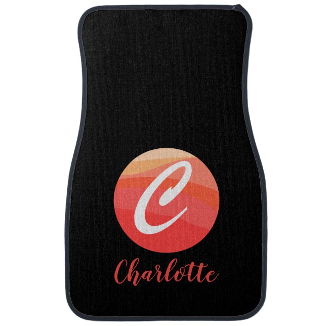 Orange monogram personalized Set of Car Mats (Front)