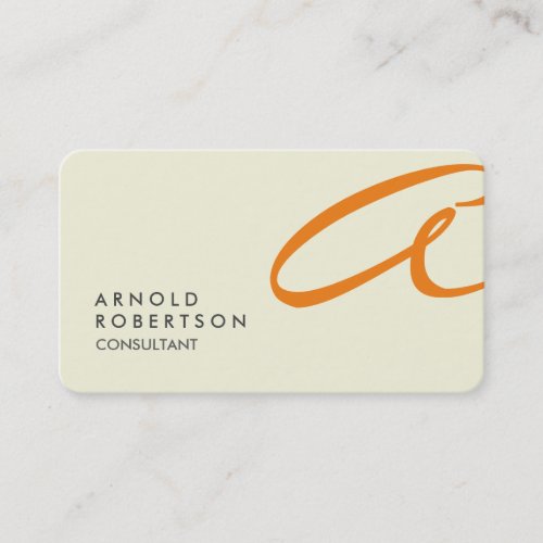 Orange Monogram Plain Beige Trendy Business Card