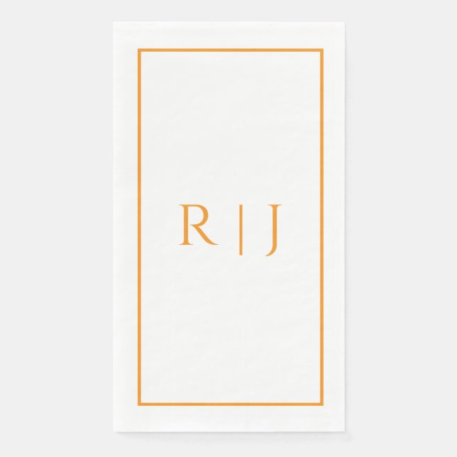 Orange Monogram Spring Summer Elegant Wedding Paper Guest Towels (Front)