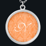 Orange Monogram Sterling Silver Necklace<br><div class="desc">Beautiful  Lace Sterling Silver Necklace - background color can be changed.  Great as a wedding favor,  wedding gift,  birthday gift or holiday gift.</div>
