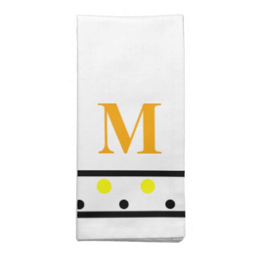 Orange Monogram Yellow Polka Dots Cloth Napkin