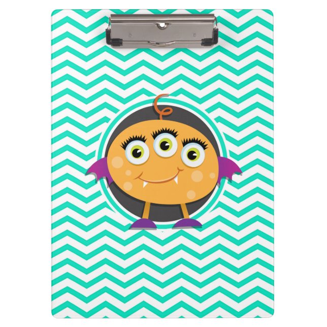 Orange Monster; Aqua Green Chevron Clipboard (Front)
