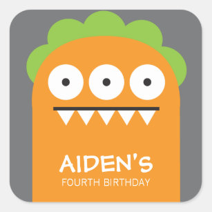 Orange Monster Birthday Sticker