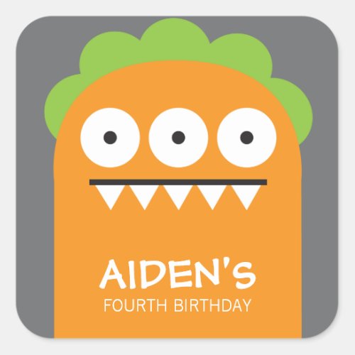 Orange Monster Birthday Sticker