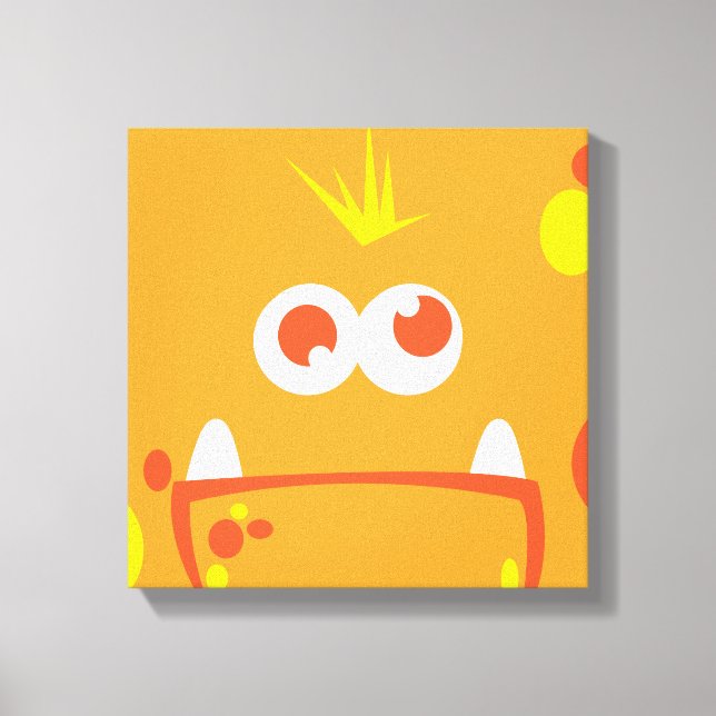 Orange Monster Face Wrapped Canvas Print (Front)