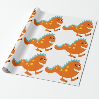 Orange Monster Halloween Matte Wrapping Paper by greatgear at Zazzle