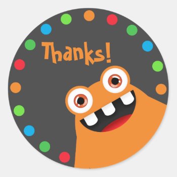 Orange Monster Thank You Stickers by cranberrydesign at Zazzle