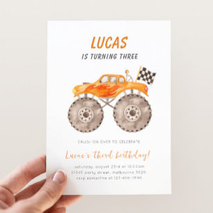 Orange Monster Truck Any Age Birthday Invitation