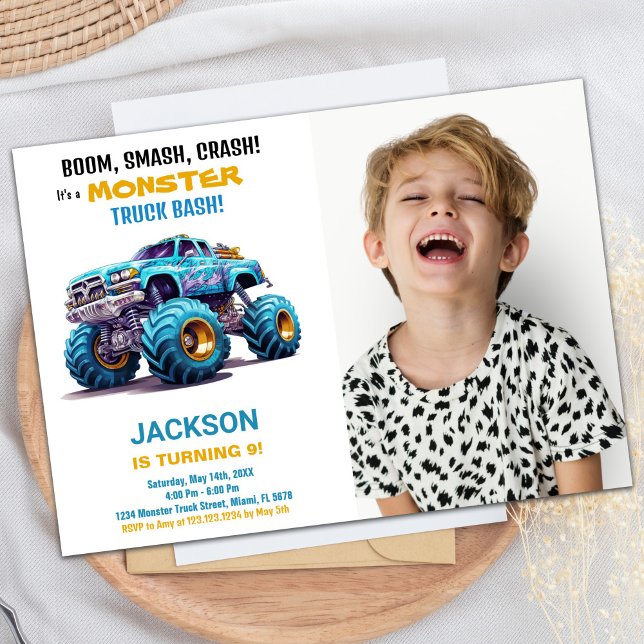 Orange Monster Truck Birthday Invitations Photo (Orange Monster Truck Birthday Invitations Photo)