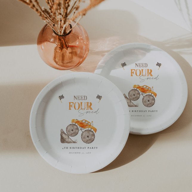 Orange Monster Trucks Birthday  Paper Plates (Creator Uploaded)