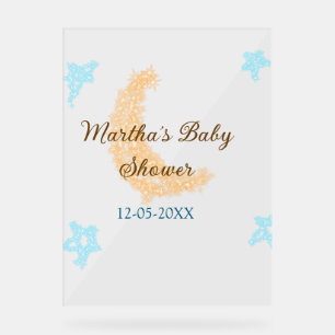 Orange moon blue stars glitter baby shower sparkle acrylic sign