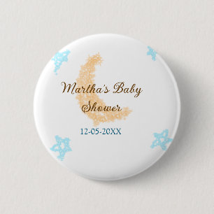 Orange moon blue stars glitter baby shower sparkle button