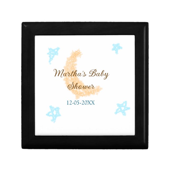 Orange moon blue stars glitter baby shower sparkle gift box (Front)