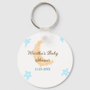 Orange moon blue stars glitter baby shower sparkle keychain