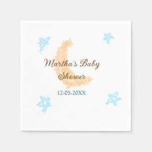 Orange moon blue stars glitter baby shower sparkle napkins