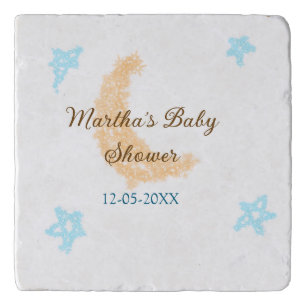 Orange moon blue stars glitter baby shower sparkle trivet