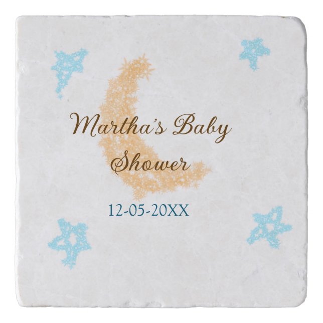 Orange moon blue stars glitter baby shower sparkle trivet (Front)
