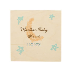 Orange moon blue stars glitter baby shower sparkle wood wall art