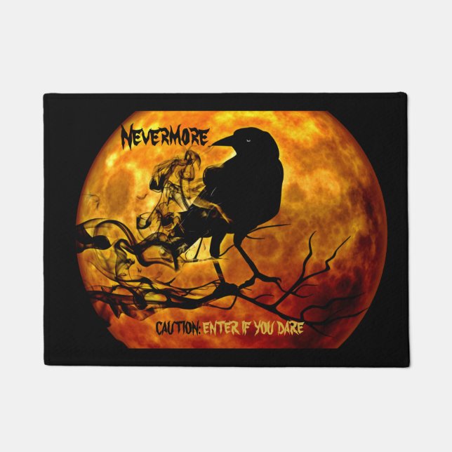 Orange Moon Raven Crow Enter If You Dare Door Mat (Front)