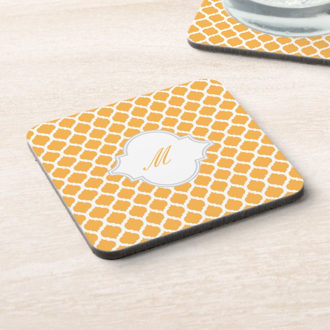 Orange Moroccan Pattern w/ Monogram Cork Coasters (Left Side)