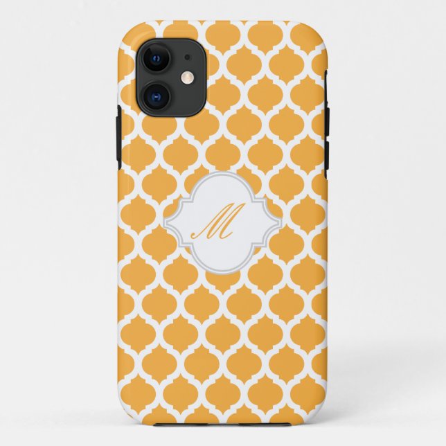 Orange Moroccan Pattern w/ Monogram iPhone 5 Cases (Back)