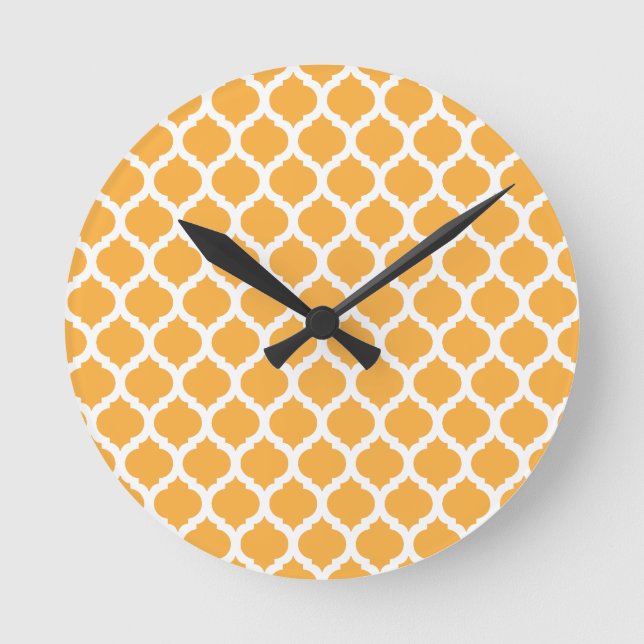 Orange Moroccan Pattern Wall Clocks (Front)