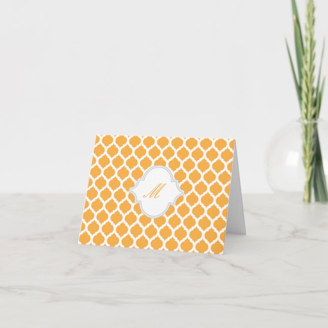 Orange Moroccan Pattern with Monogram Note Cards (Front)