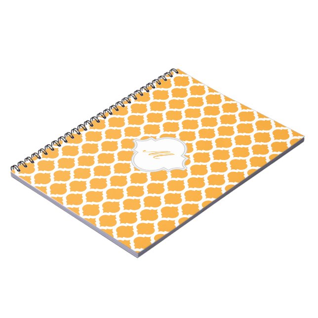 Orange Moroccan Pattern with Monogram Notebook (Left Side)